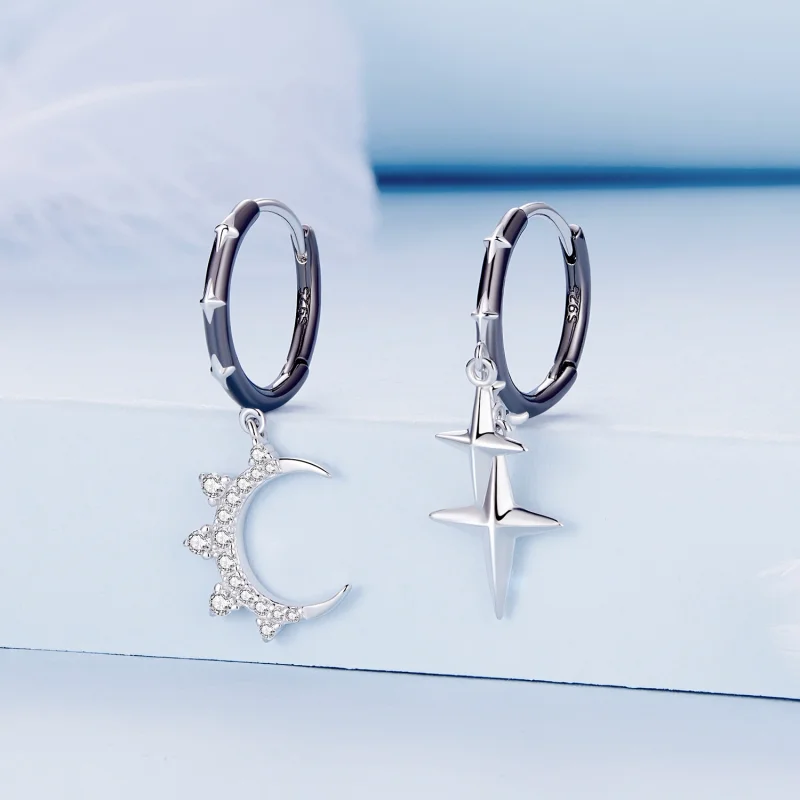 (Bild für) Pandora Style Sterne und Mond Glanz Creolen - BSE805 - Ansicht 2