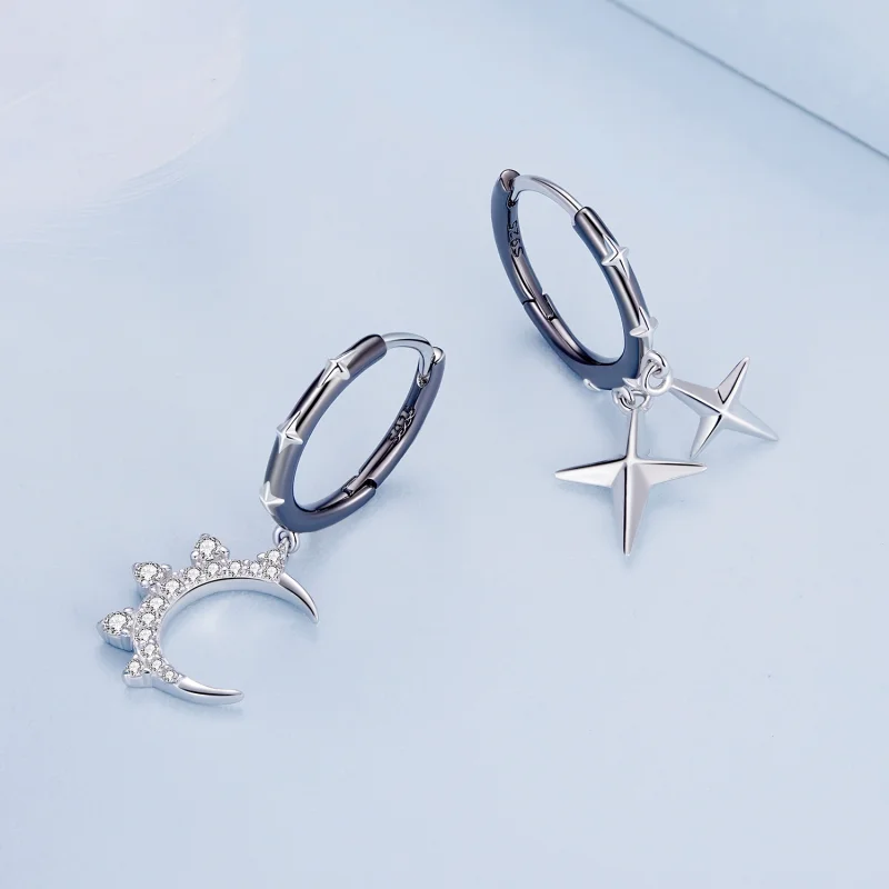 (Bild für) Pandora Style Sterne und Mond Glanz Creolen - BSE805 - Ansicht 3