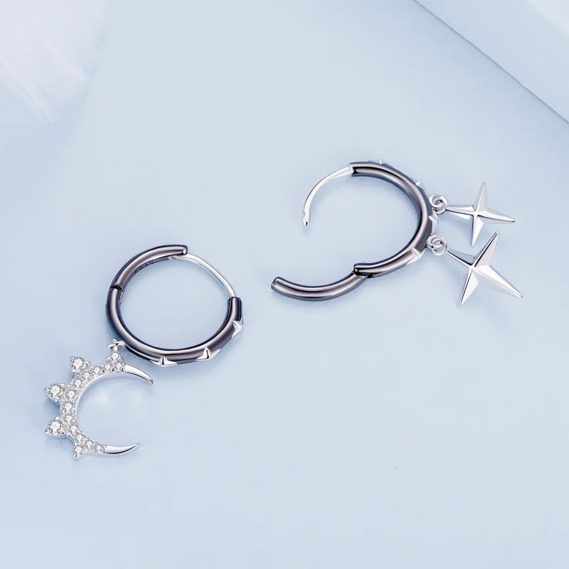 (Bild für) Pandora Style Sterne und Mond Glanz Creolen - BSE805 - Ansicht 4