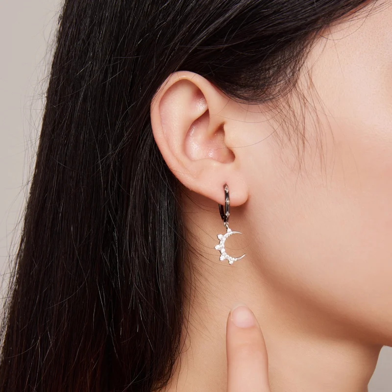 (Bild für) Pandora Style Sterne und Mond Glanz Creolen - BSE805 - Ansicht 7