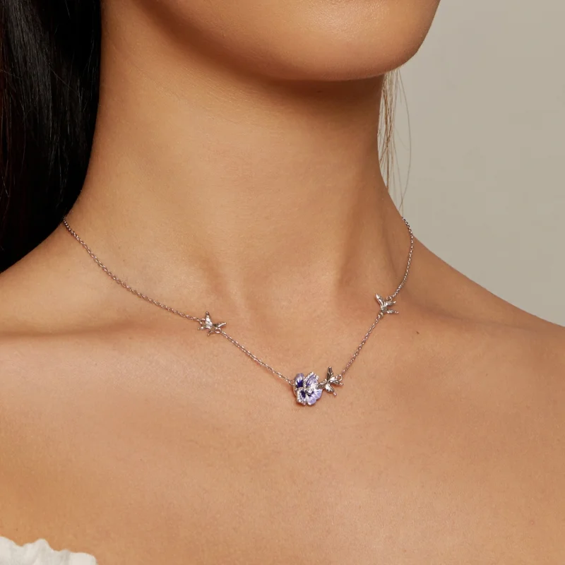 (Bild für) Pandora Style Stiefmütterchen Dehnbare Halskette - BSN336 - Ansicht 5
