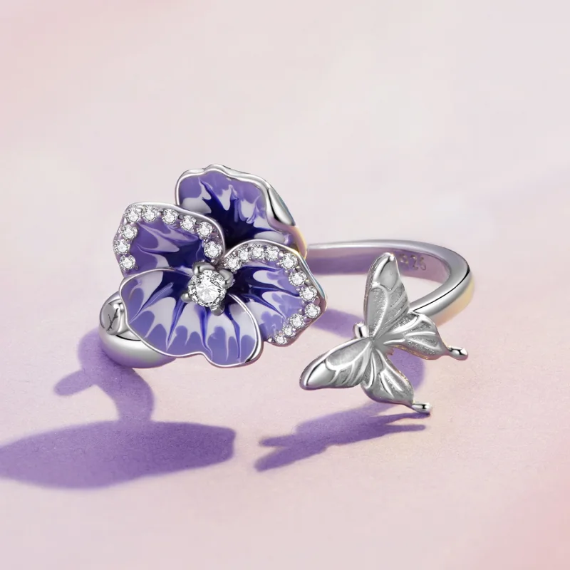 (Bild für) Pandora Style Stiefmütterchen Offener Ring - BSR452-E - Ansicht 3
