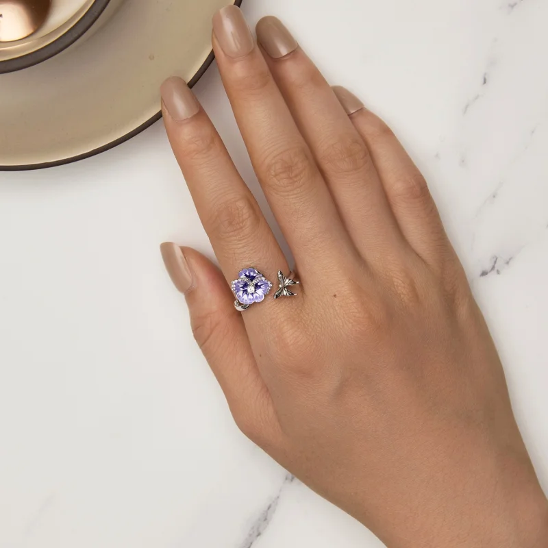 (Bild für) Pandora Style Stiefmütterchen Offener Ring - BSR452-E - Ansicht 5