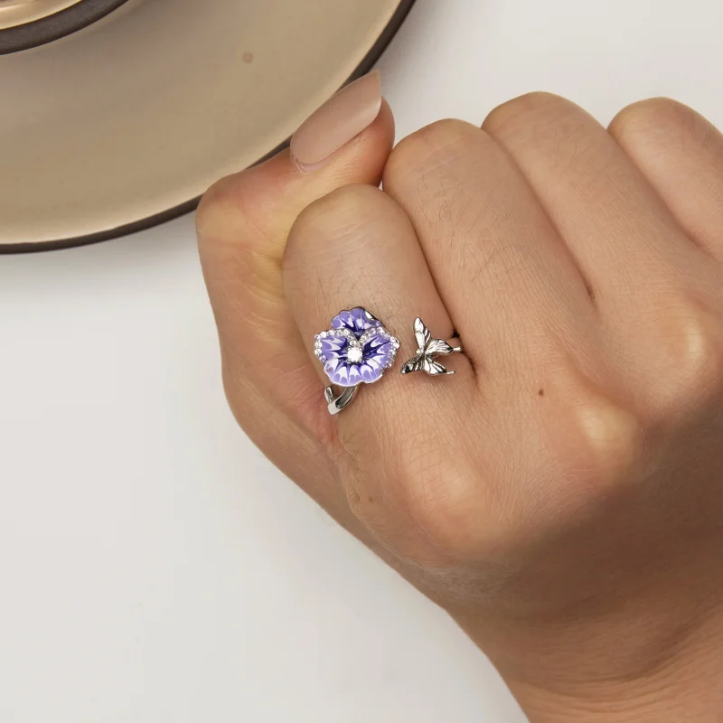 (Bild für) Pandora Style Stiefmütterchen Offener Ring - BSR452-E - Ansicht 6