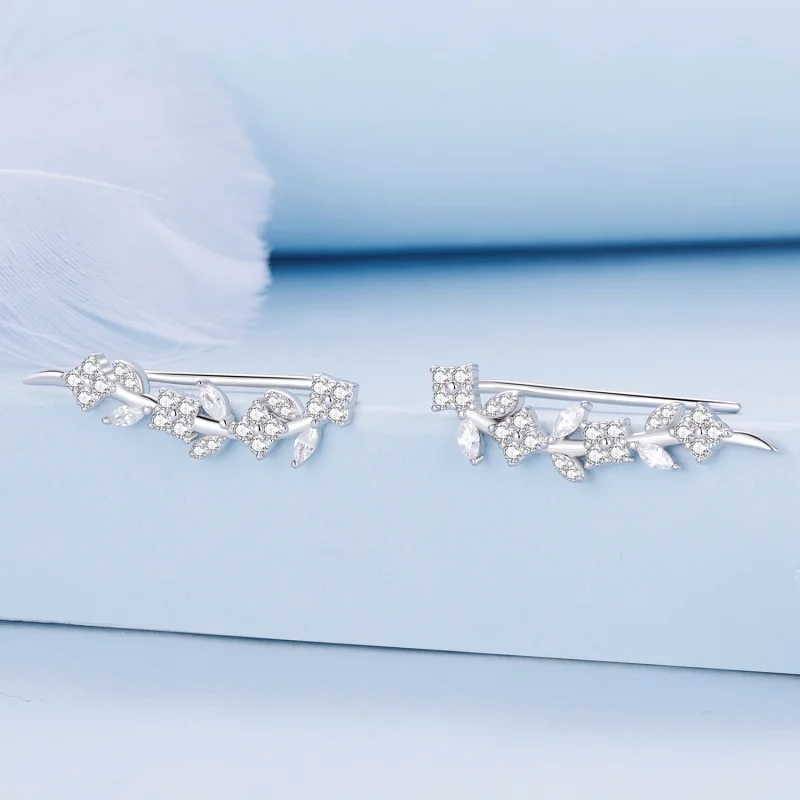 (Bild für) Pandora Style Vierblättriges Kleeblatt Lange Stecker Ohrringe - BSE819 - Ansicht 2