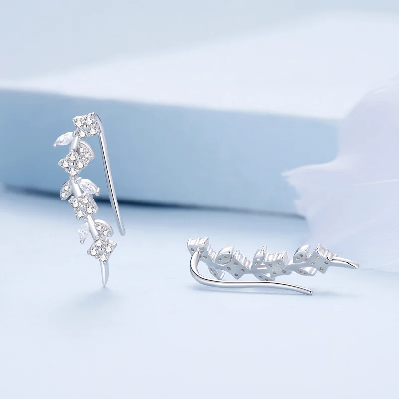 (Bild für) Pandora Style Vierblättriges Kleeblatt Lange Stecker Ohrringe - BSE819 - Ansicht 3