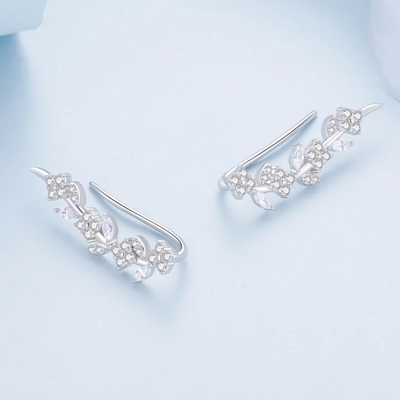 (Bild für) Pandora Style Vierblättriges Kleeblatt Lange Stecker Ohrringe - BSE819 - Ansicht 4
