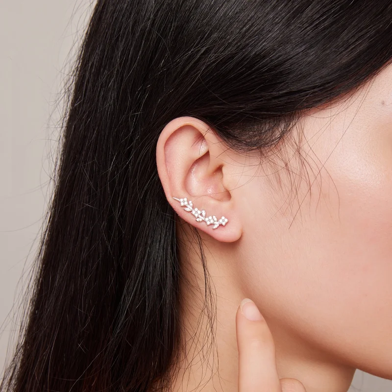 (Bild für) Pandora Style Vierblättriges Kleeblatt Lange Stecker Ohrringe - BSE819 - Ansicht 6