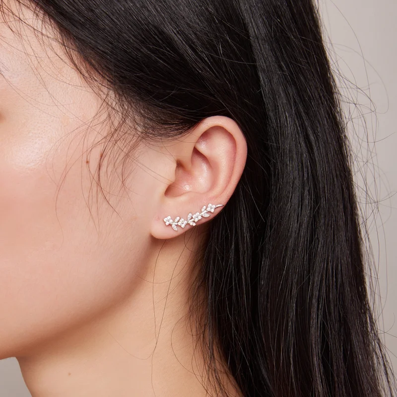(Bild für) Pandora Style Vierblättriges Kleeblatt Lange Stecker Ohrringe - BSE819 - Ansicht 7