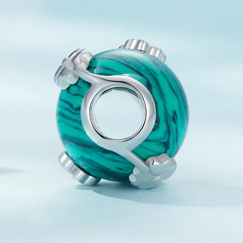 (Bild für) Pandora Style Vierblättriges Kleeblatt Malachit Anhänger - SCC2489 - Ansicht 3
