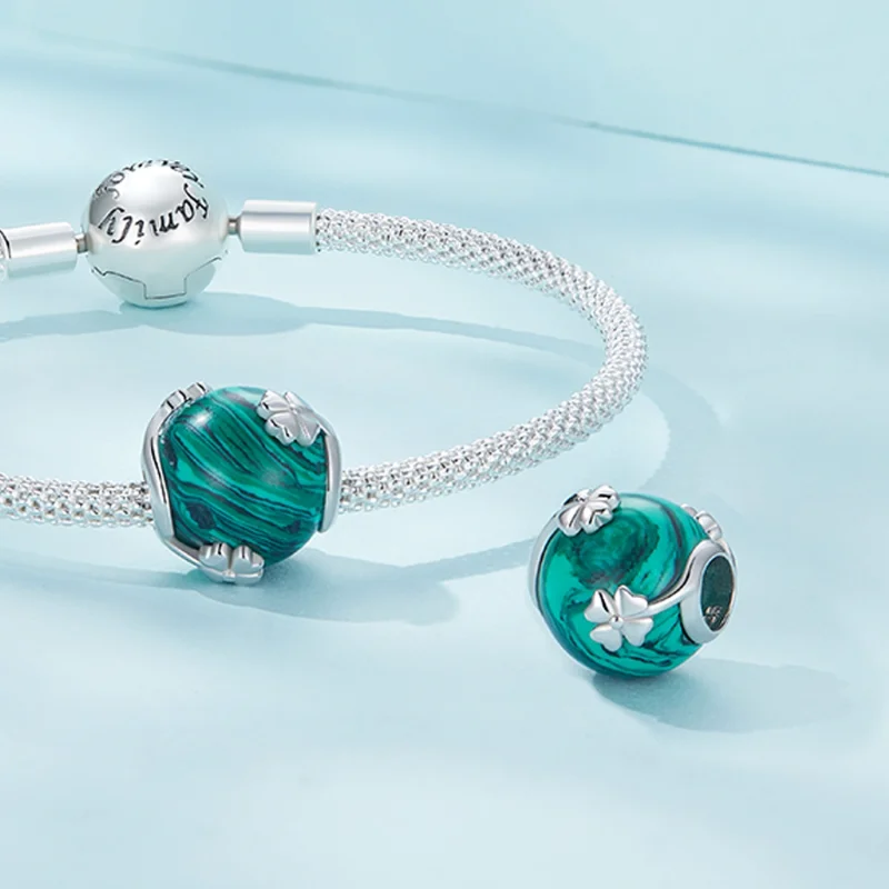 (Bild für) Pandora Style Vierblättriges Kleeblatt Malachit Anhänger - SCC2489 - Ansicht 4