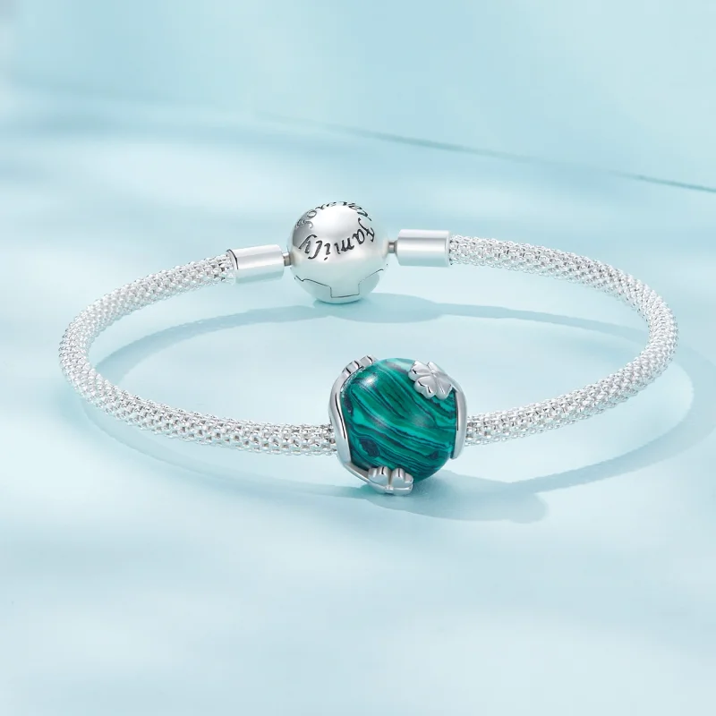 (Bild für) Pandora Style Vierblättriges Kleeblatt Malachit Anhänger - SCC2489 - Ansicht 5