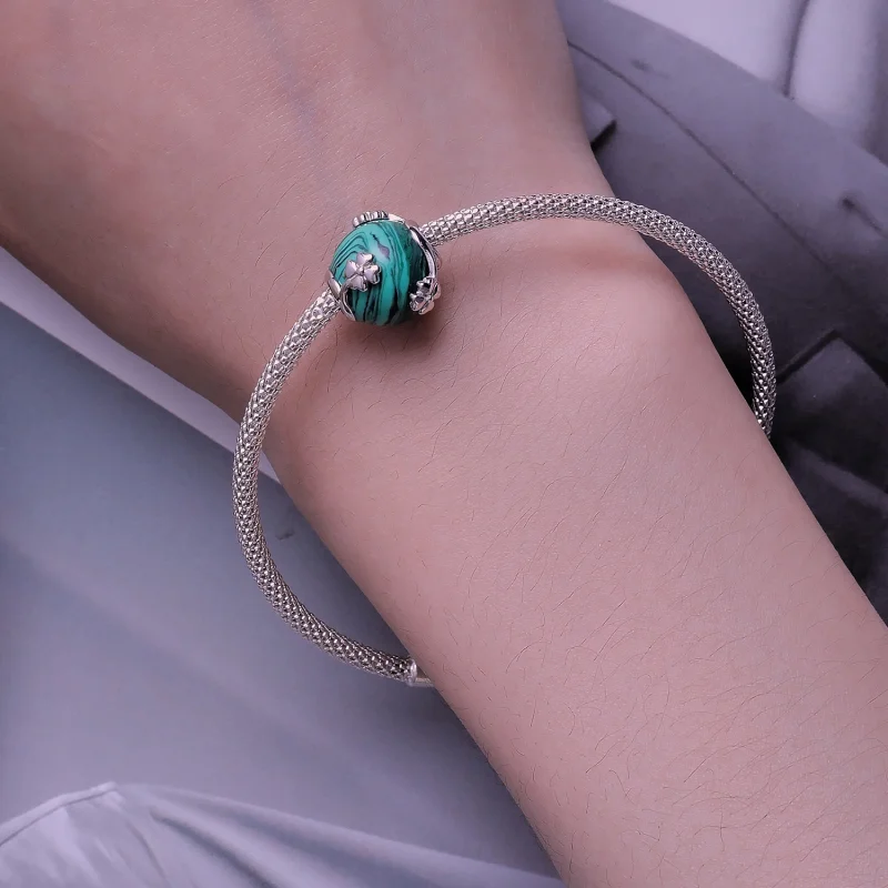 (Bild für) Pandora Style Vierblättriges Kleeblatt Malachit Anhänger - SCC2489 - Ansicht 6