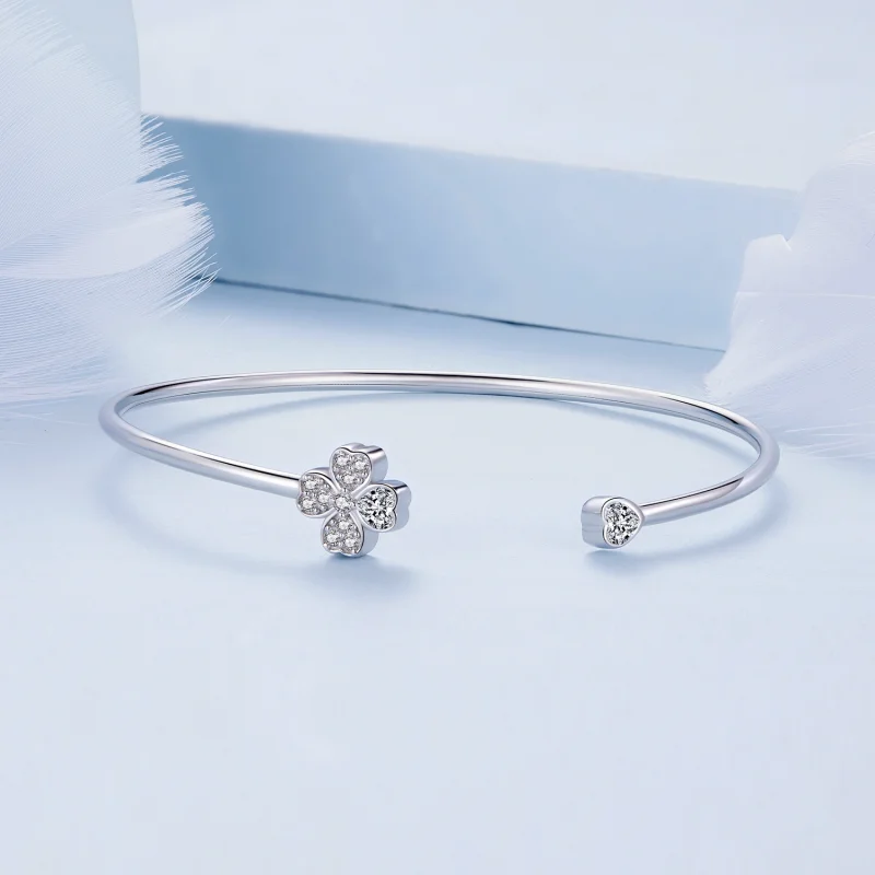 (Bild für) Pandora Style Vierblättriges Kleeblatt Offenes Armband - BSB134 - Ansicht 3