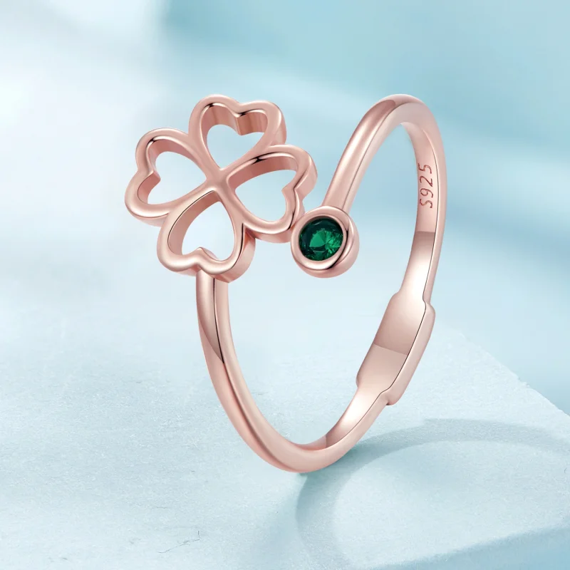 (Bild für) Pandora Style Vierblättriges Kleeblatt Ring aus Roségold mit Öffnung - SCR843-C - Ansicht 2