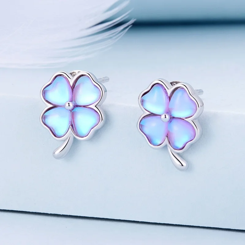 (Bild für) Pandora Style Vierblättriges Kleeblatt Stecker Ohrringe - BSE914 - Ansicht 2