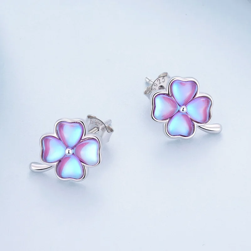(Bild für) Pandora Style Vierblättriges Kleeblatt Stecker Ohrringe - BSE914 - Ansicht 3