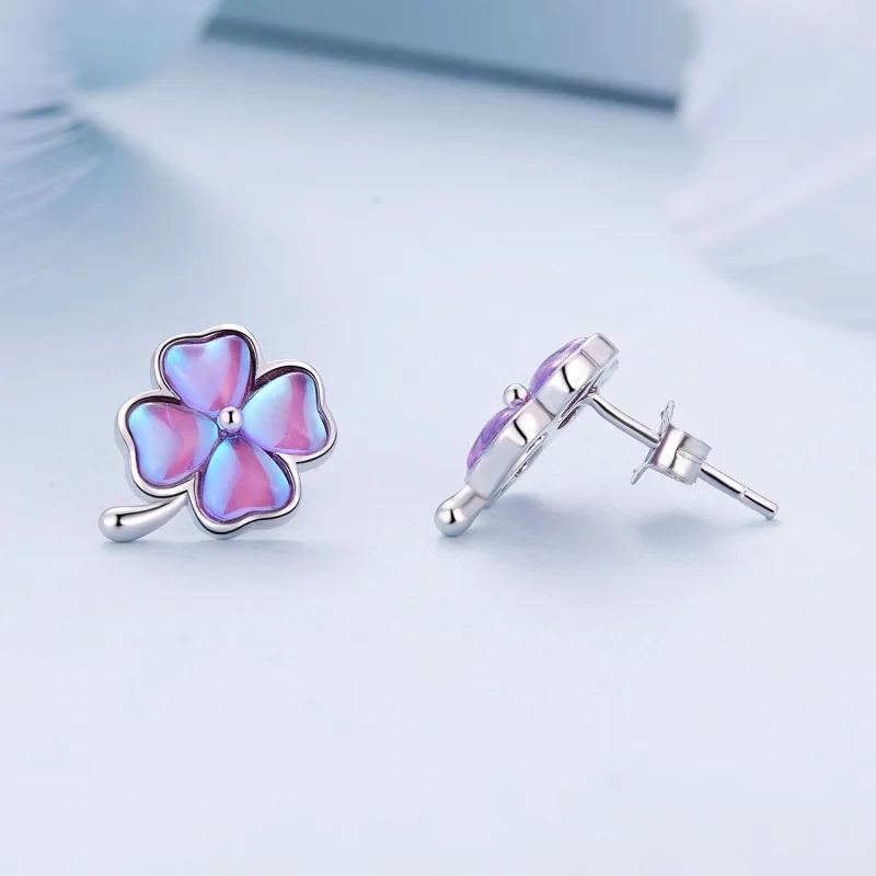 (Bild für) Pandora Style Vierblättriges Kleeblatt Stecker Ohrringe - BSE914 - Ansicht 4