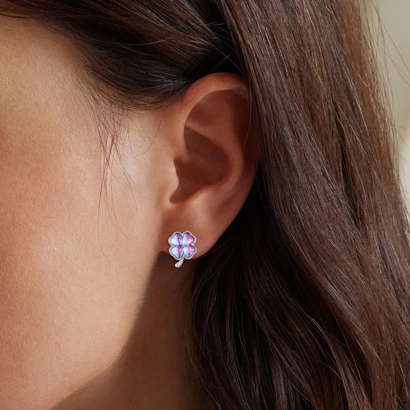 (Bild für) Pandora Style Vierblättriges Kleeblatt Stecker Ohrringe - BSE914 - Ansicht 5