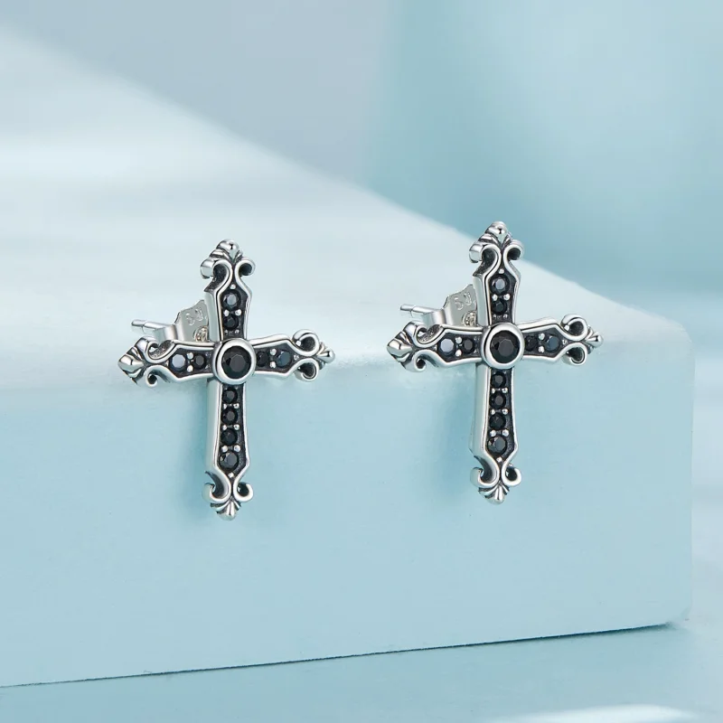(Bild für) Pandora Style Vintage Kreuz Stecker Ohrringe - SCE1655 - Ansicht 2
