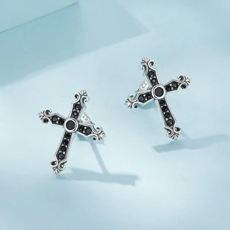 (Bild für) Pandora Style Vintage Kreuz Stecker Ohrringe - SCE1655 - Ansicht 3
