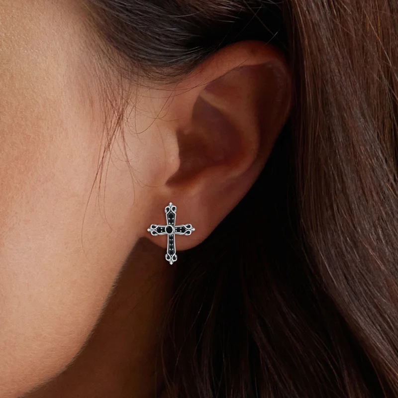 (Bild für) Pandora Style Vintage Kreuz Stecker Ohrringe - SCE1655 - Ansicht 6