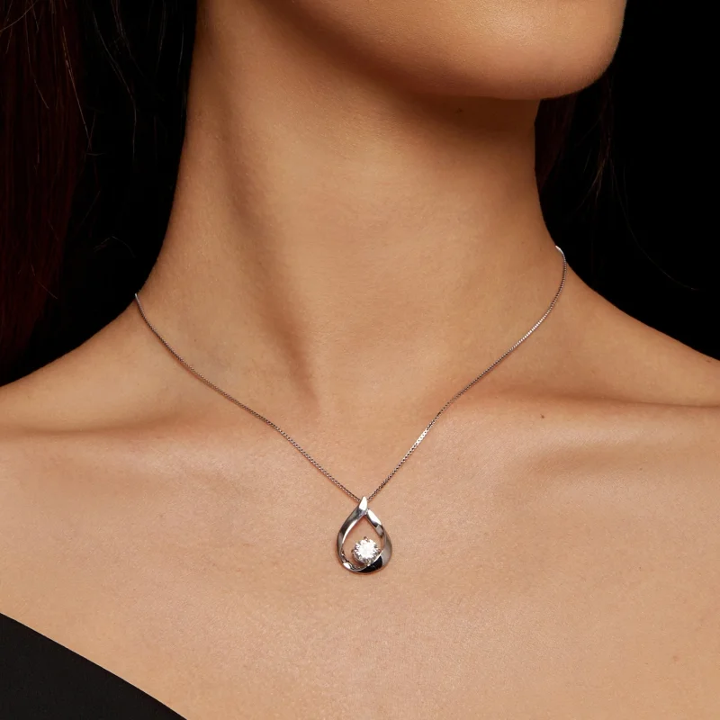 (Bild für) Pandora Style Wassertropfen Moissanit Halskette (Ein Zertifikat) - MSN015 - Ansicht 5