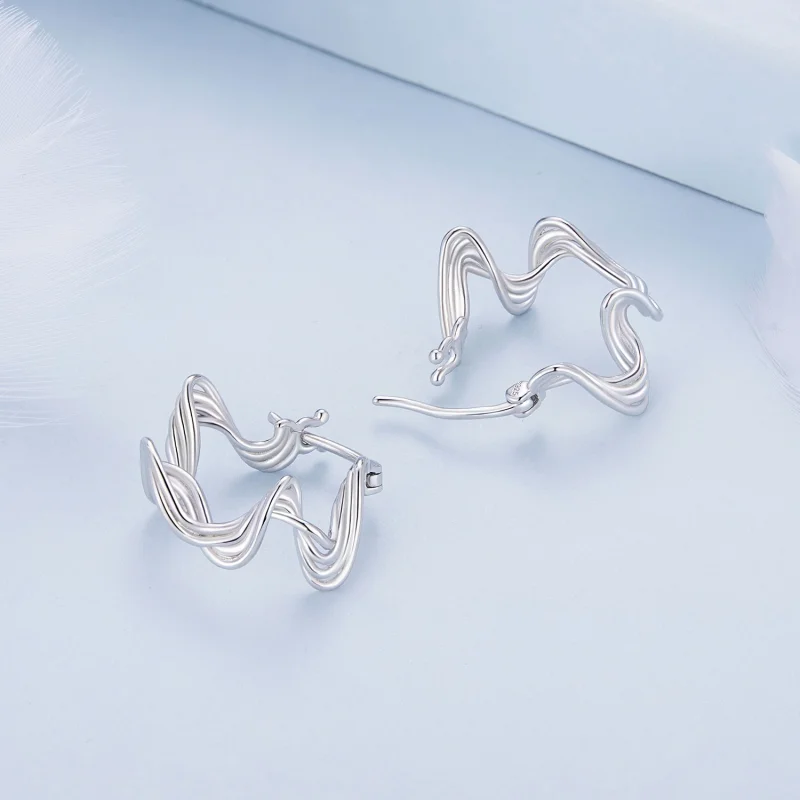 (Bild für) Pandora Style Wave Hoop Earrings - BSE907 - Ansicht 4