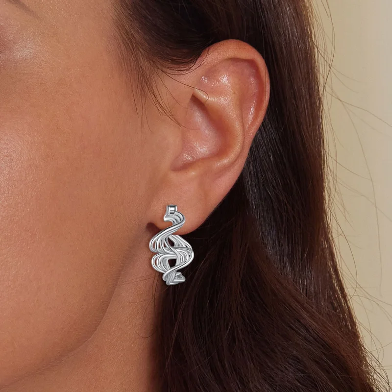 (Bild für) Pandora Style Wave Hoop Earrings - BSE907 - Ansicht 5