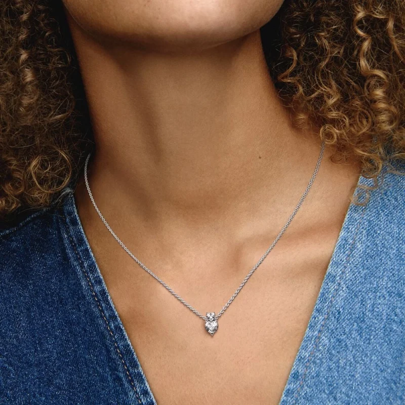 (Bild für) Pandora Doppelherz-Anhänger Funkelndes Collier-Halsband - 391229C01 - Ansicht 6