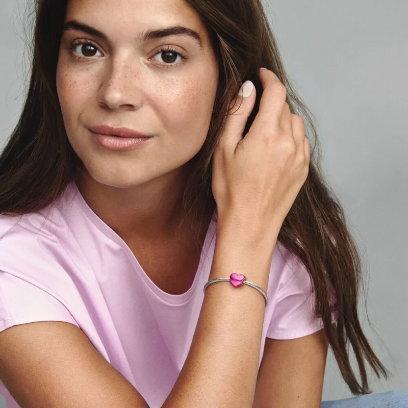 (Bild für) Pandora Metallic Pink Heart Charm - 799291C03 - Ansicht 6