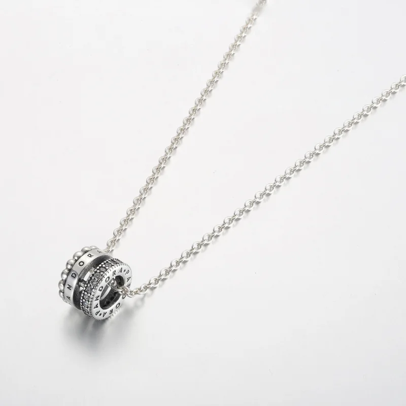 (Bild für) Pandora Signature Logo Pavé & Perlen Anhänger & Halskette - 392311C01 - Ansicht 2