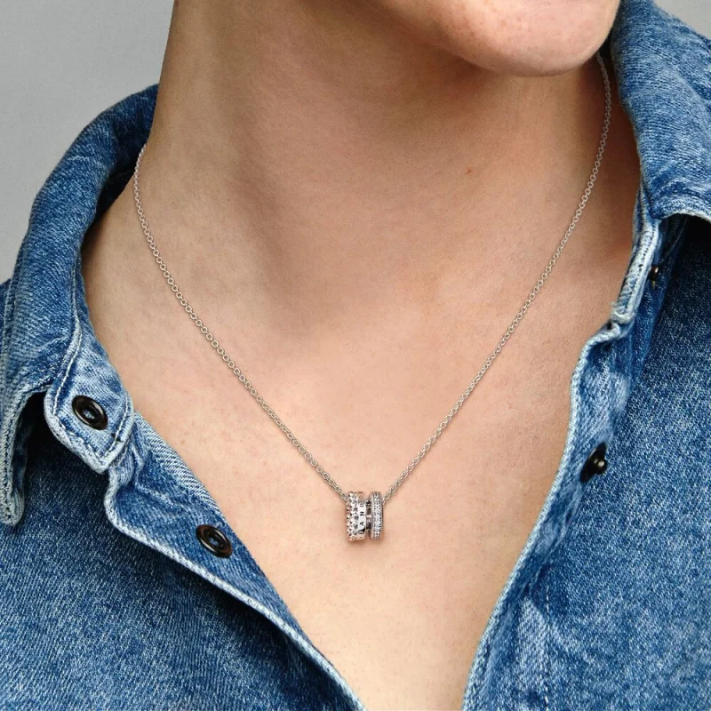 (Bild für) Pandora Signature Logo Pavé & Perlen Anhänger & Halskette - 392311C01 - Ansicht 5
