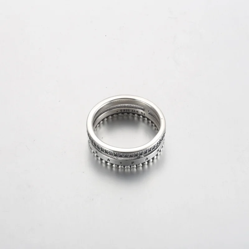 (Bild für) Pandora Signature Logo Pavé & Perlen Ring - 192312C01 - Ansicht 3
