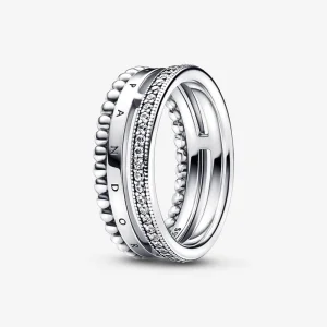 (Bild für) Pandora Signature Logo Pavé & Perlen Ring - 192312C01