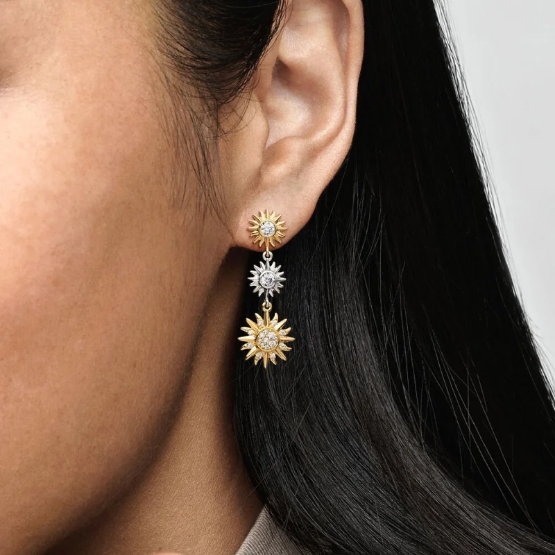 (Bild für) Pandora Sonne Tropfenohrringe aus Sterling-Silber und 14k Gold - 262843C01 - Ansicht 2