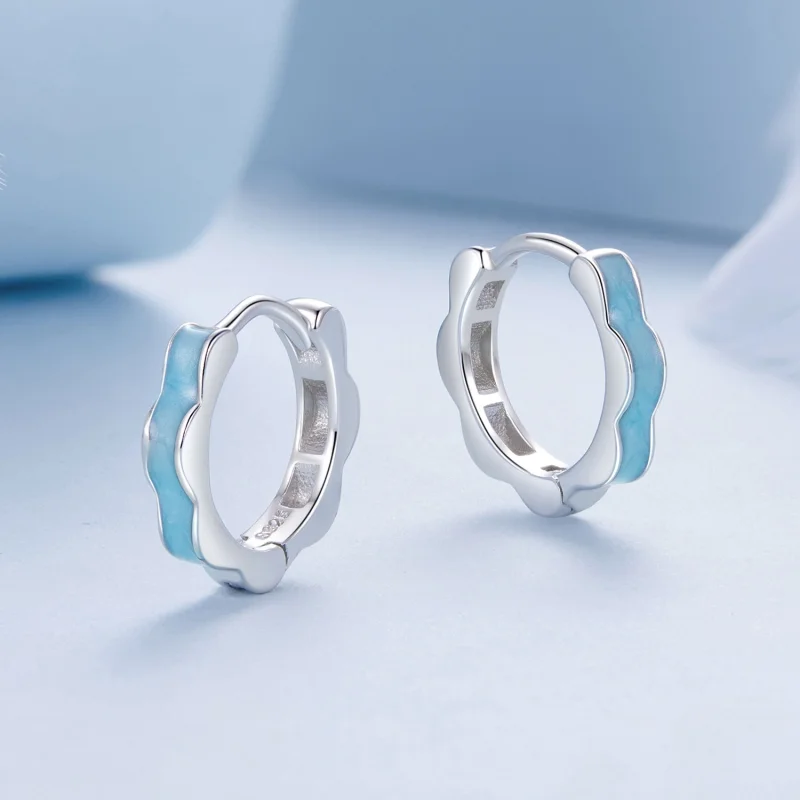 (Bild für) PANDORA-Stil Blaue Blütenförmige Ohrringe - BSE955 - Ansicht 3