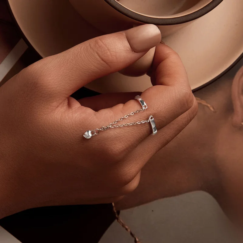 (Bild für) PANDORA-Stil Herzform Kette Doppelschicht Offener Ring - SCR1004-E - Ansicht 4