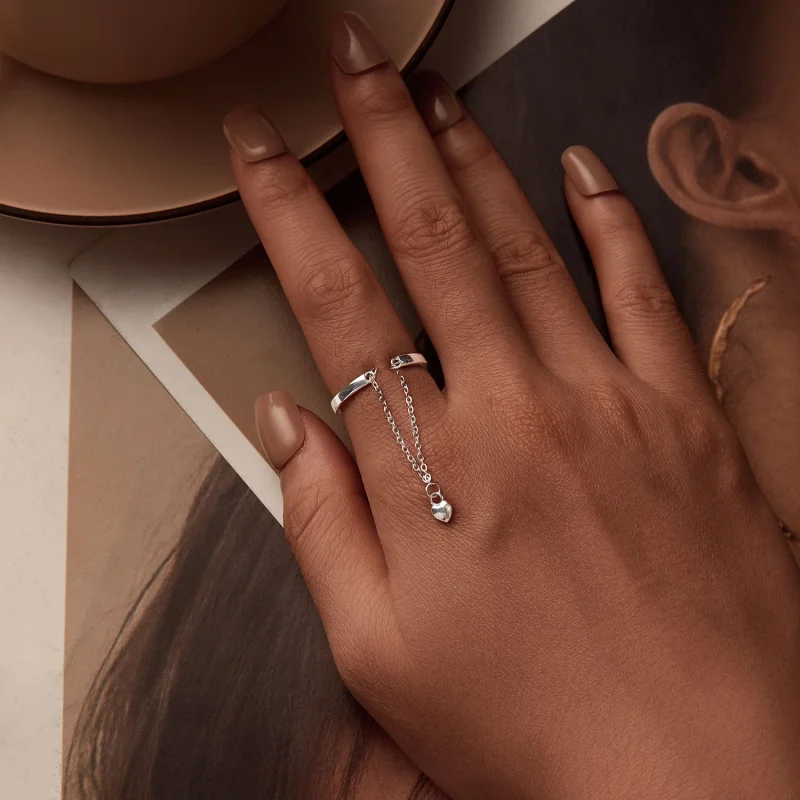 (Bild für) PANDORA-Stil Herzform Kette Doppelschicht Offener Ring - SCR1004-E - Ansicht 5