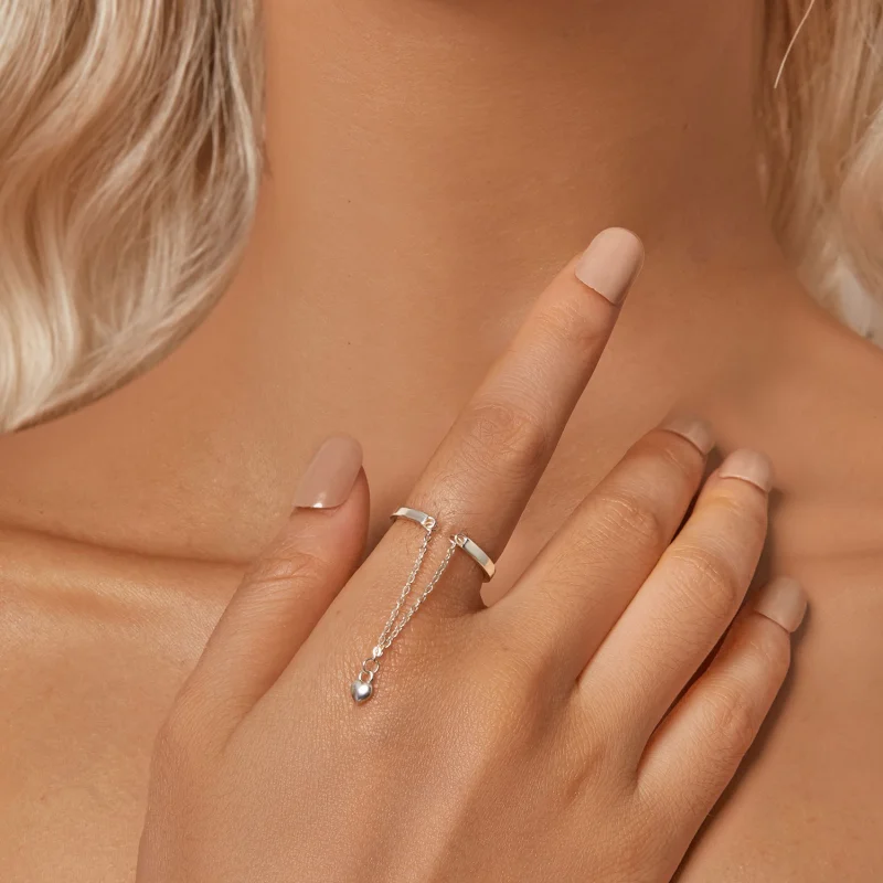 (Bild für) PANDORA-Stil Herzform Kette Doppelschicht Offener Ring - SCR1004-E - Ansicht 6
