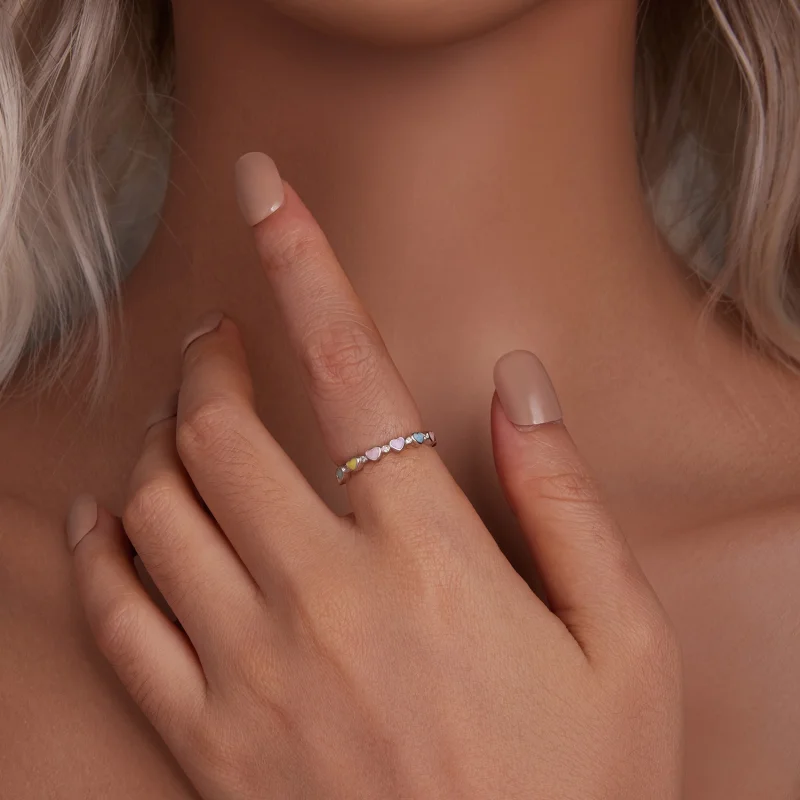 (Bild für) PANDORA-Stil Herzförmiger Farbenfroher Dopamin-Ring - SCR995 - Ansicht 5