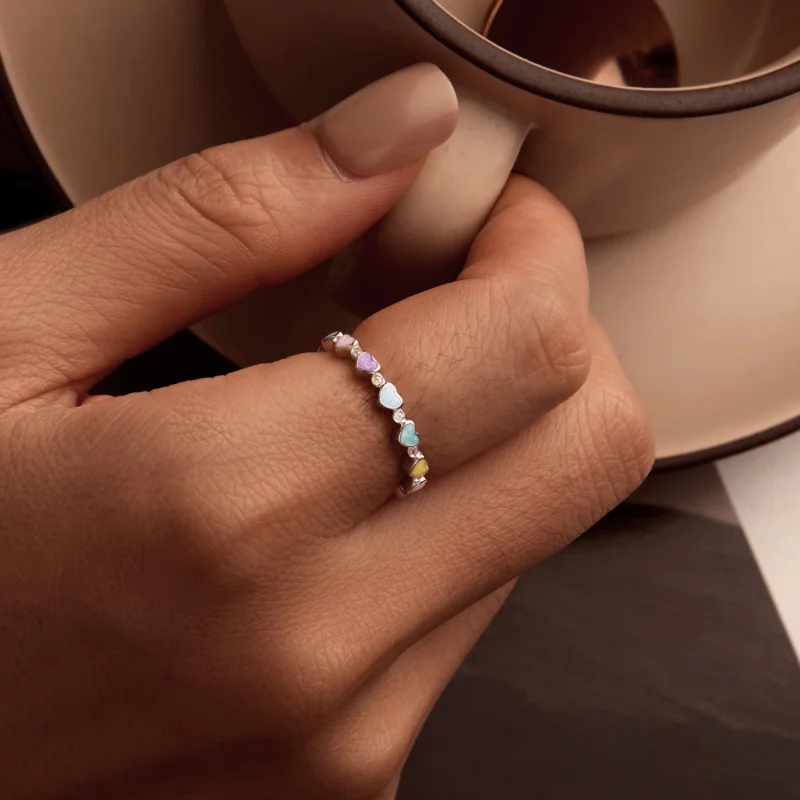 (Bild für) PANDORA-Stil Herzförmiger Farbenfroher Dopamin-Ring - SCR995 - Ansicht 7