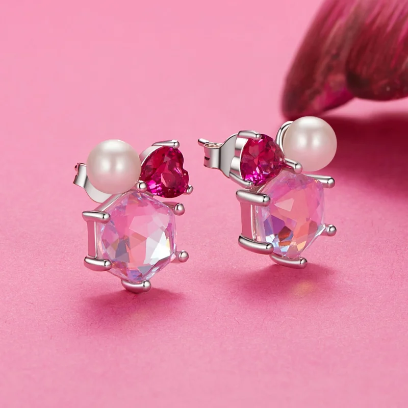 (Bild für) PANDORA Stil Rosa Glitzerperlen Ohrringe - SCE1697 - Ansicht 2