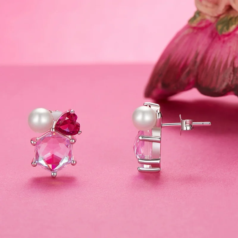 (Bild für) PANDORA Stil Rosa Glitzerperlen Ohrringe - SCE1697 - Ansicht 3