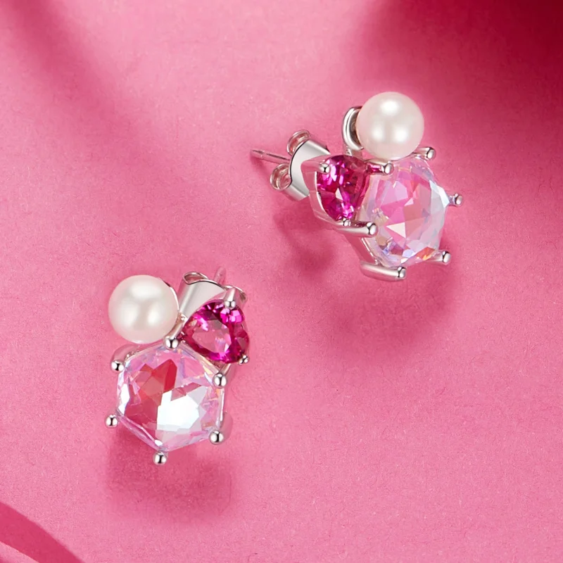 (Bild für) PANDORA Stil Rosa Glitzerperlen Ohrringe - SCE1697 - Ansicht 4