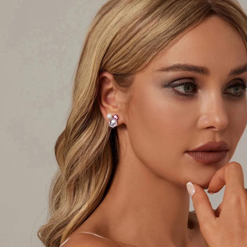 (Bild für) PANDORA Stil Rosa Glitzerperlen Ohrringe - SCE1697 - Ansicht 7