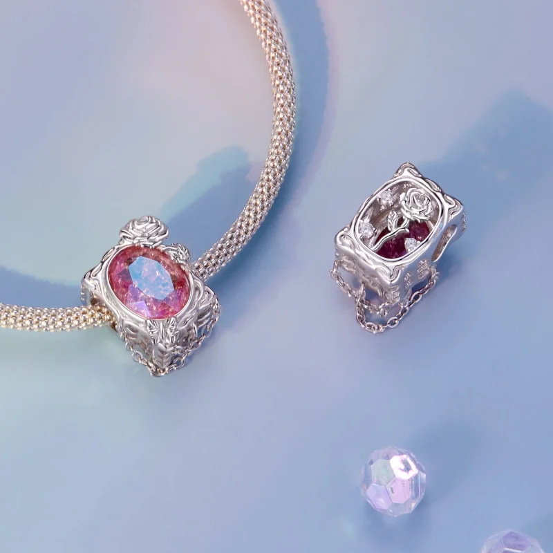 (Bild für) PANDORA-Stil Verwelkte Ölgemälde-Rosen-Anhänger - SCC2698 - Ansicht 4