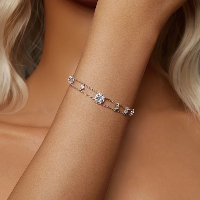 (Bild für) PANDORA Style Funkelndes Doppel-Moissanit-Armband (Eine Zertifizierung) - MSB013 - Ansicht 5
