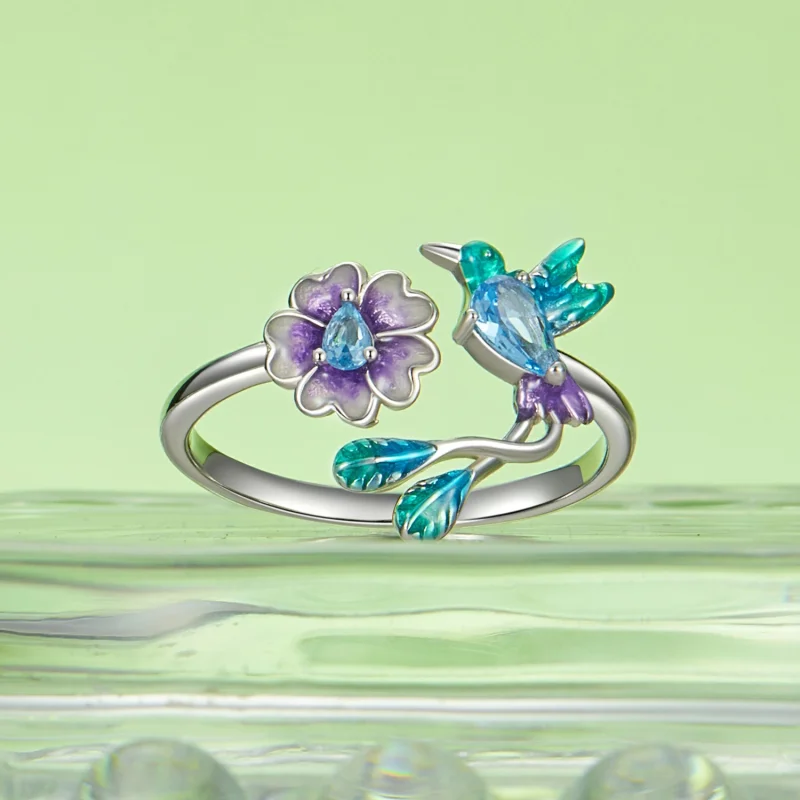 (Bild für) PANDORA-Stil Blumen- und Vogel-Öffnungsring - BSR536-E - Ansicht 2