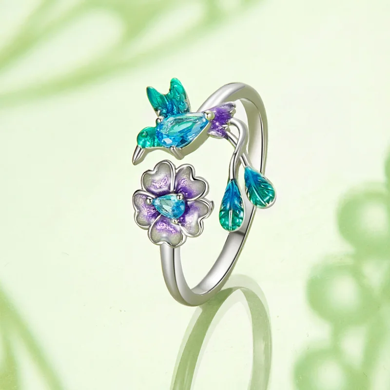(Bild für) PANDORA-Stil Blumen- und Vogel-Öffnungsring - BSR536-E - Ansicht 3